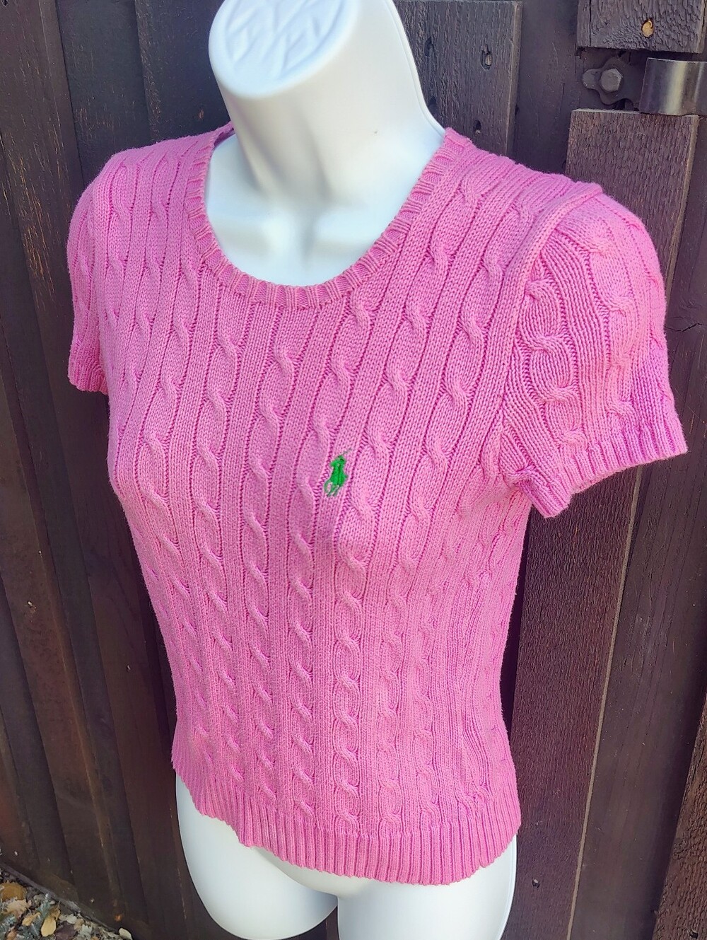 Ralph Lauren Pink Cable-Knit Short Sleeve Sweater